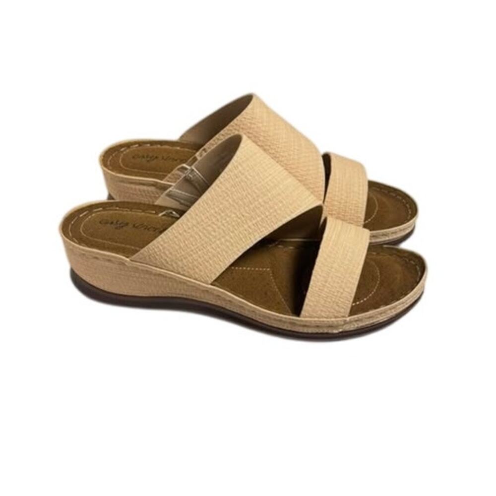 Easy Street Larrain Women's Wedge Slide Sandals, Natural Woven 9.